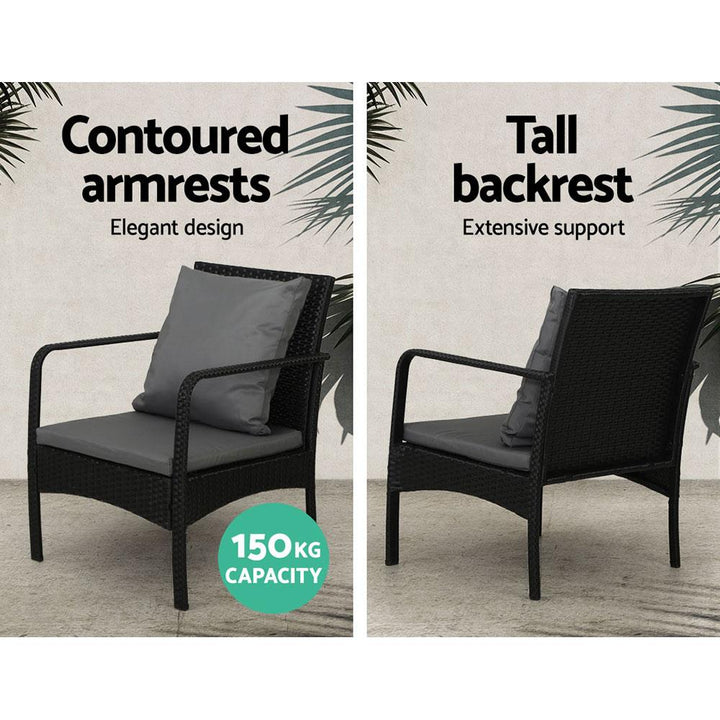 Outdoor Lounge with Table and Chairs Set Rattan Black - The  Best Backyard