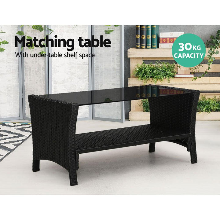 Outdoor Lounge with Table and Chairs Set Rattan Black - The  Best Backyard