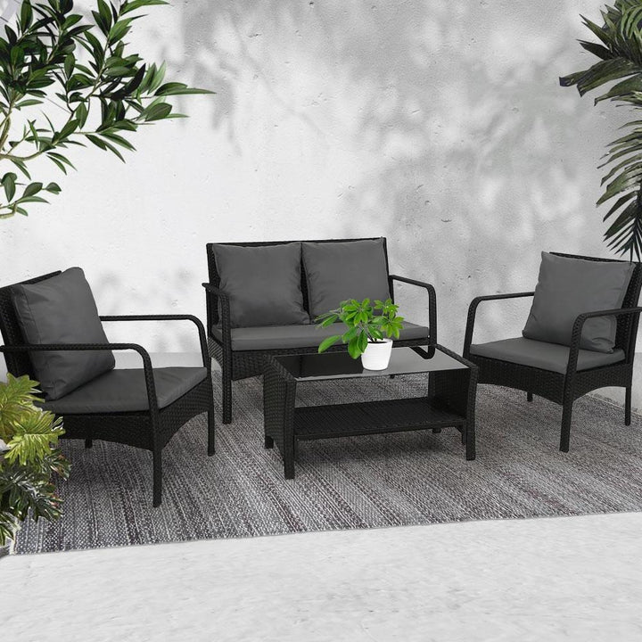 Outdoor Lounge with Table and Chairs Set Rattan Black - The  Best Backyard