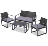 Broadbeach 4pc Patio Set with Lounge & Side Table - Black / Grey