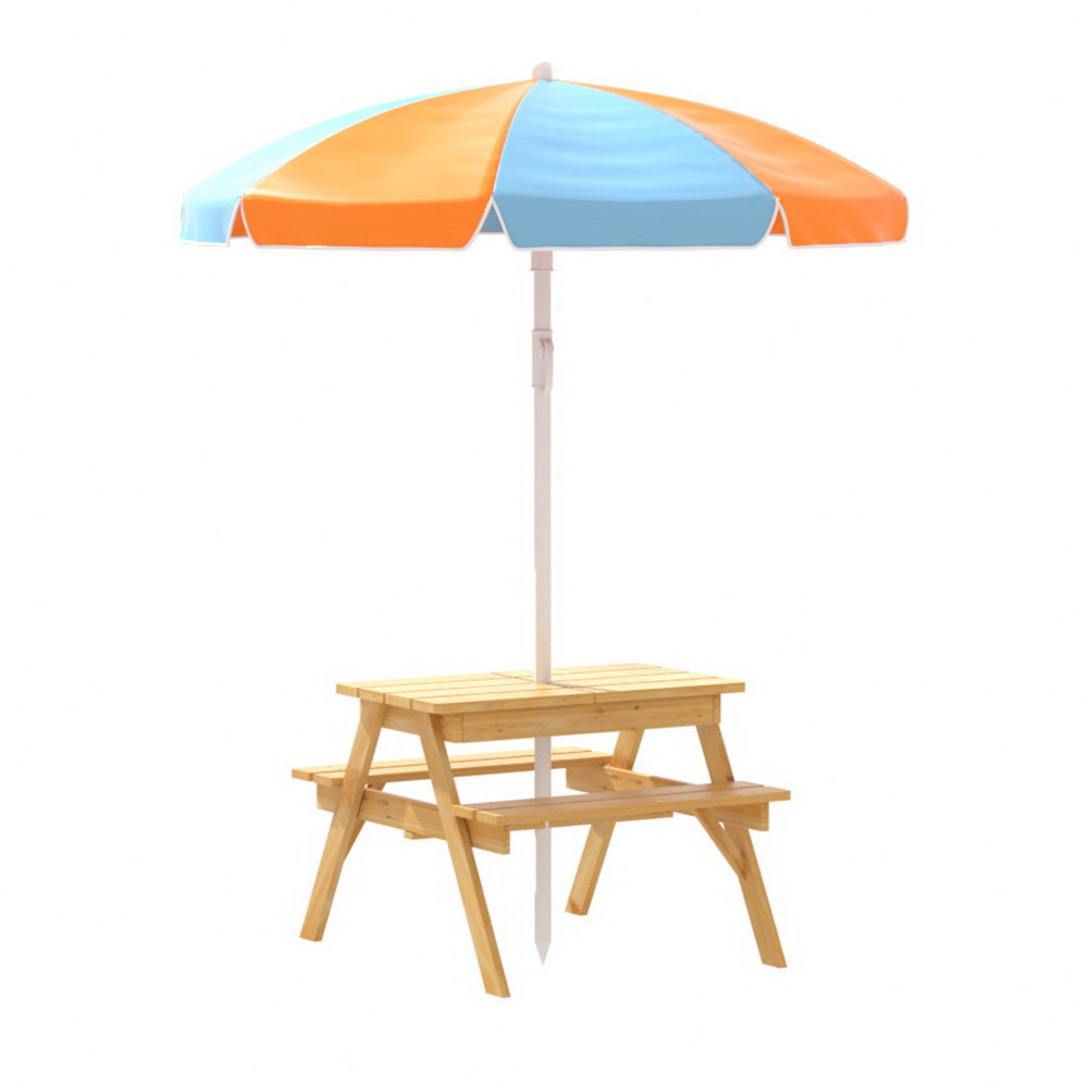 Kids Outdoor Picnic Set Umbrella Water Sand Pit Box