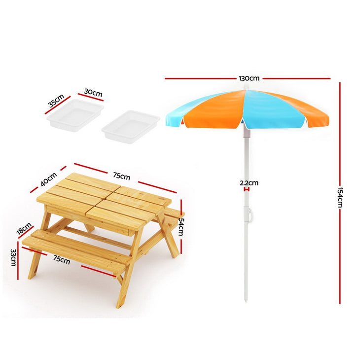 Kids Outdoor Picnic Set Umbrella Water Sand Pit Box