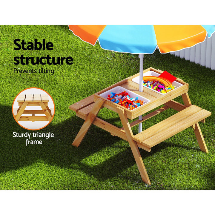 Kids Outdoor Picnic Set Umbrella Water Sand Pit Box