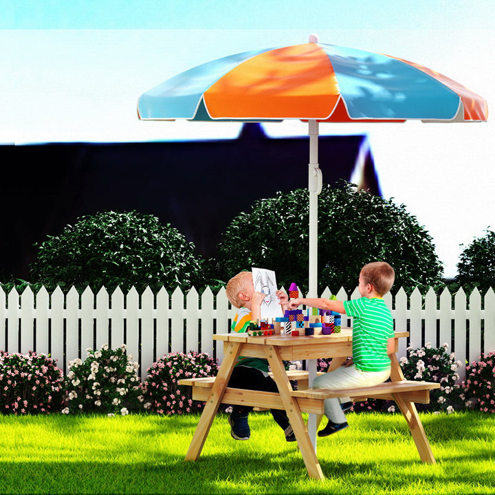 Kids Outdoor Picnic Set Umbrella Water Sand Pit Box