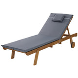 Gardeon Sun Lounge - Wooden with Cushions / Wheels - Grey