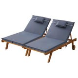 Sun Lounger Set - Wicker - Wooden with Grey Cushion (x2)