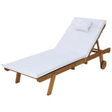 Wooden Sun Lounge with White Cushion - Adjustable Frame with Wheels