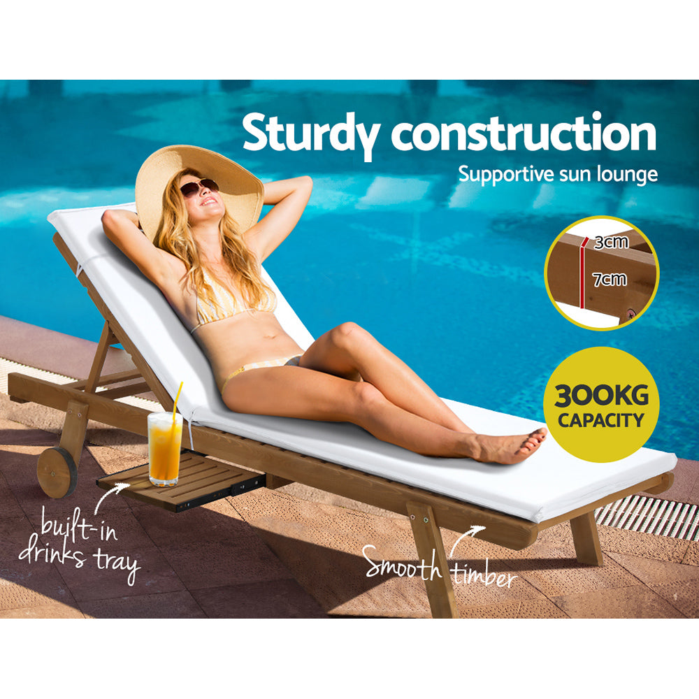 Sun Lounge Wooden Day Bed Wheel Patio