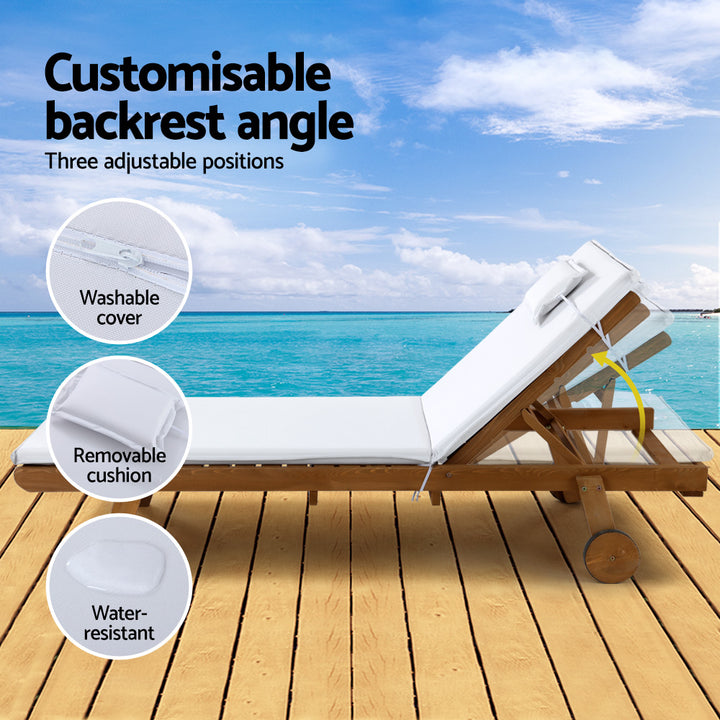 Sun Lounge Wooden Day Bed Wheel Patio