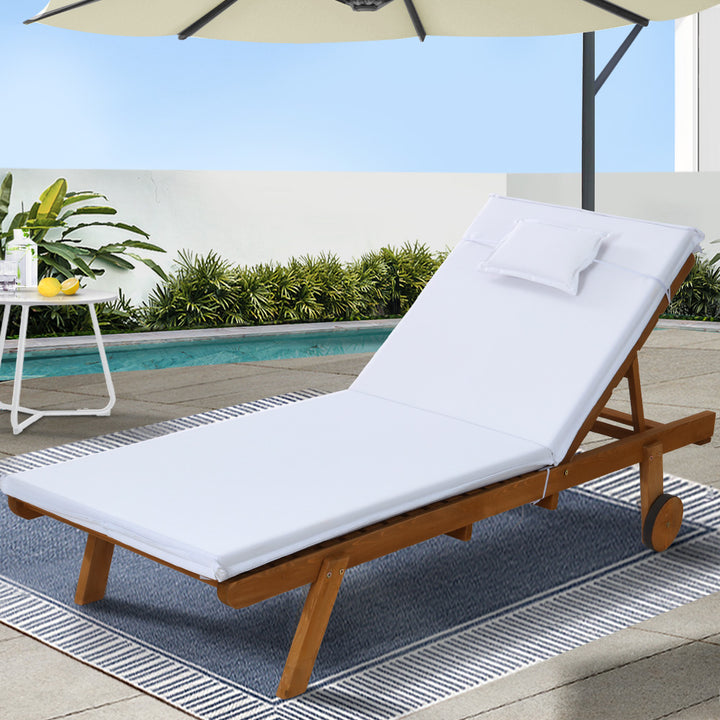 Sun Lounge Wooden Day Bed Wheel Patio