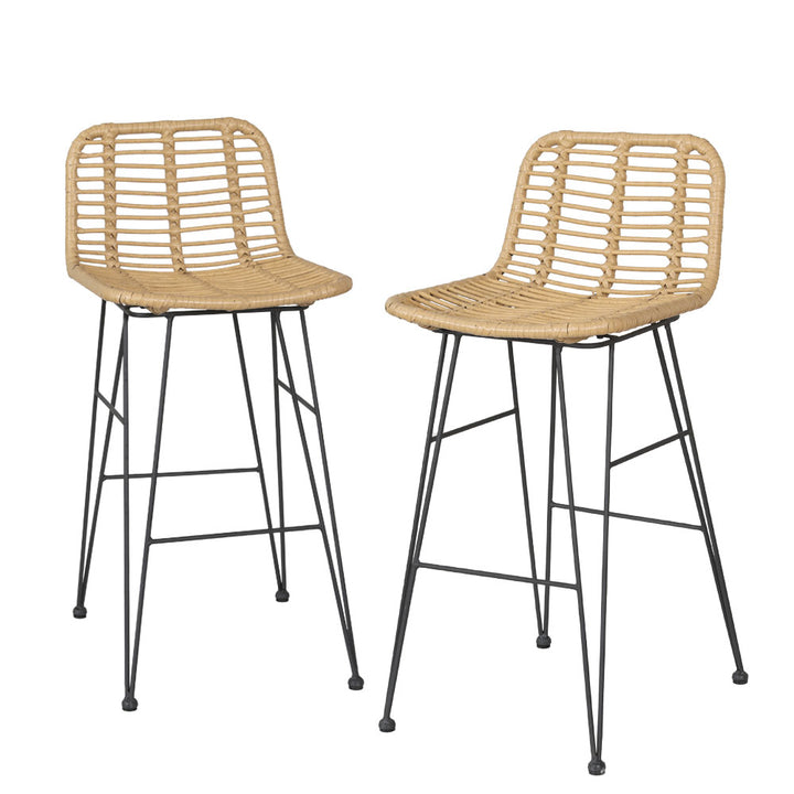 Outdoor Bar Stools x2 - Wicker / Steel Frame