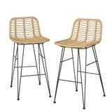 Outdoor Bar Stools x2 - Wicker / Steel Frame