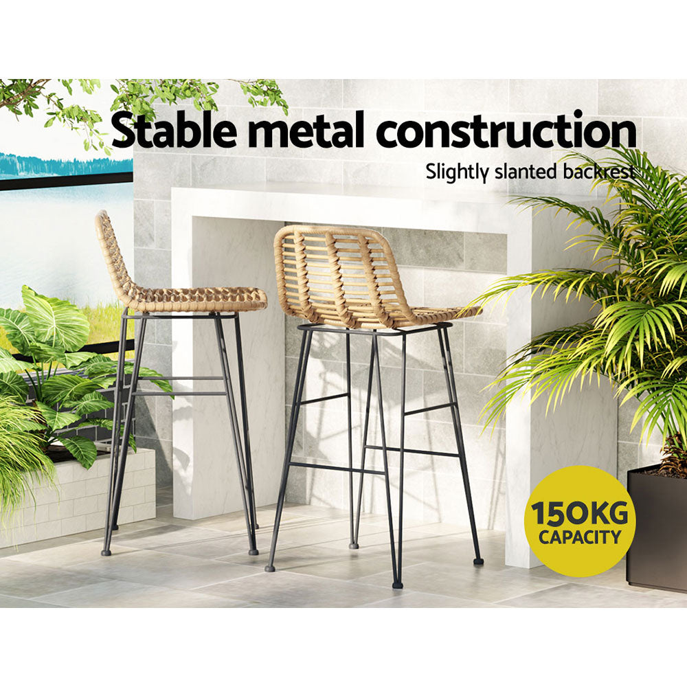 Outdoor Bar Stools x2 - Wicker / Steel Frame