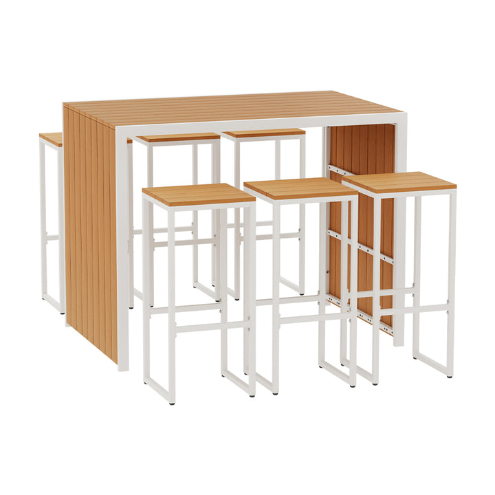 7PCS Outdoor Bar Set 6 Stools and High Table