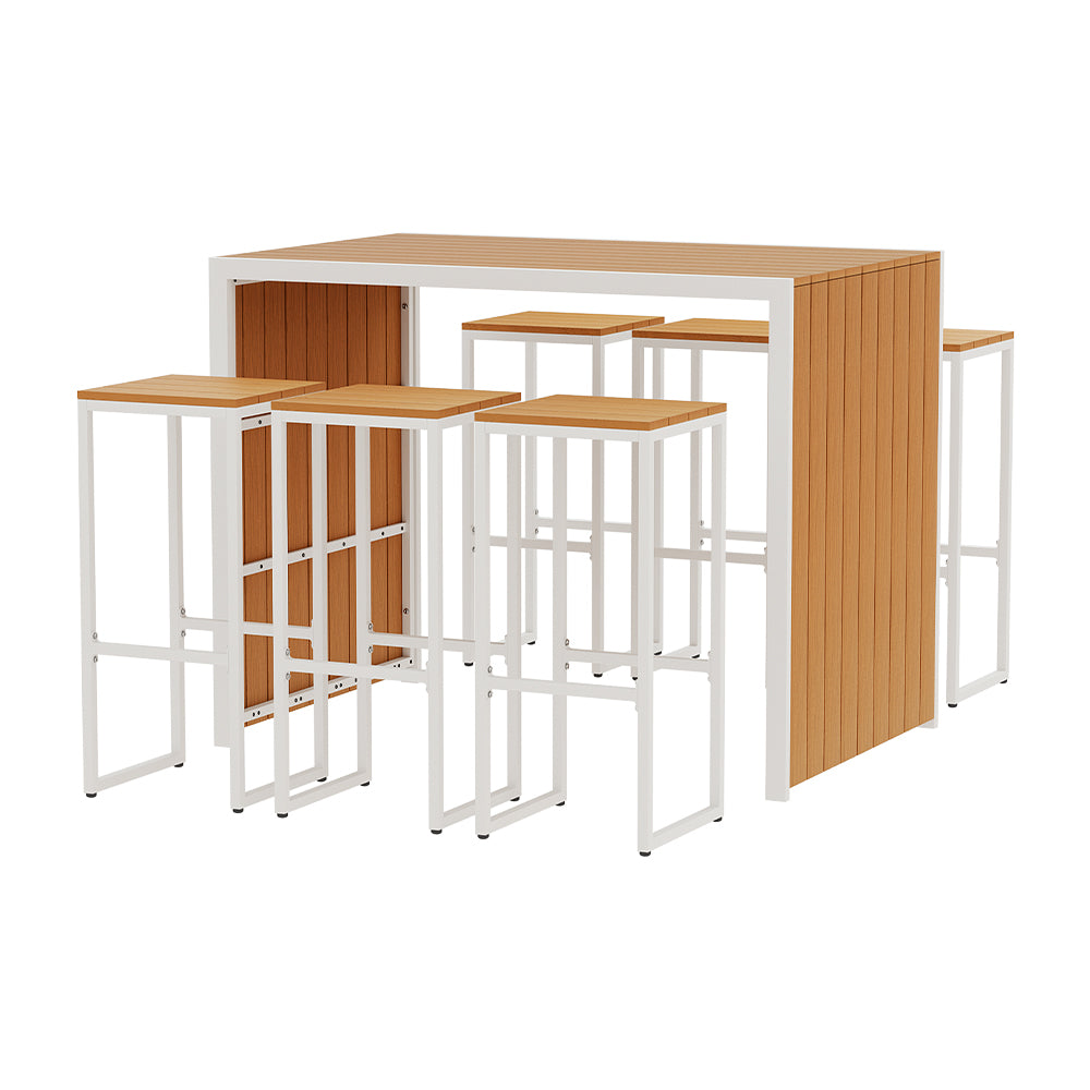 7PCS Outdoor Bar Set 6 Stools and High Table