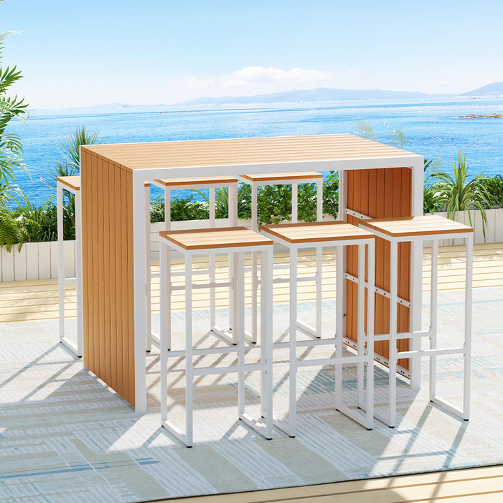 7PCS Outdoor Bar Set 6 Stools and High Table