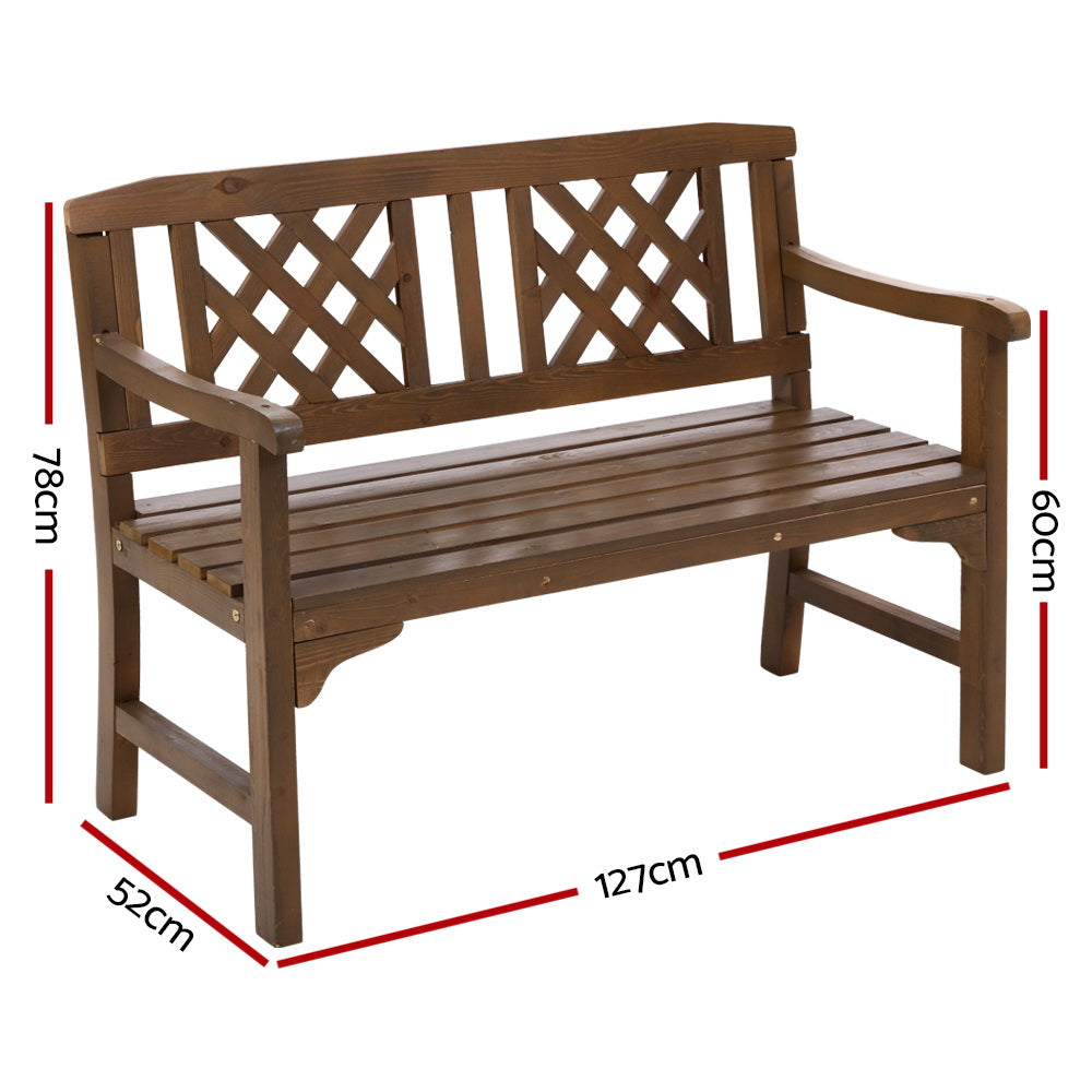 Wooden Garden Bench 2 Seat Natural