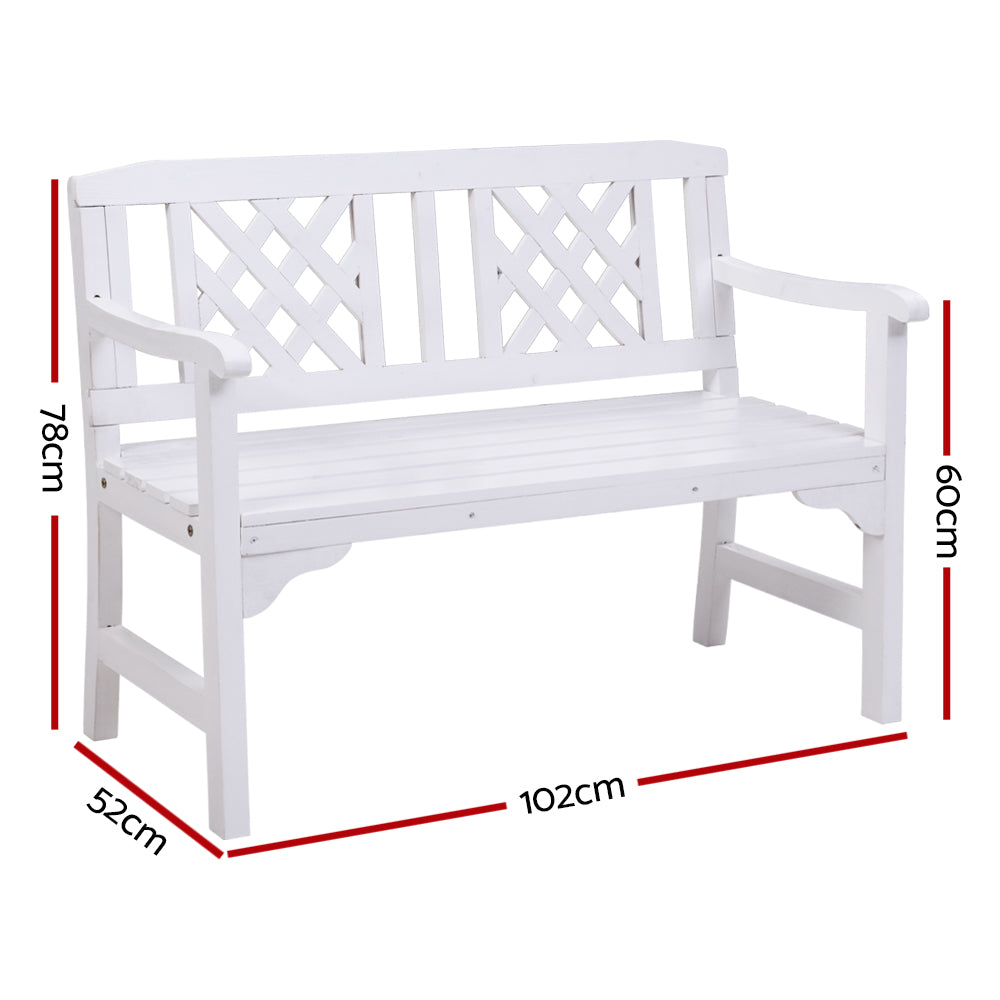 White Wooden Garden Bench 2 Seat
