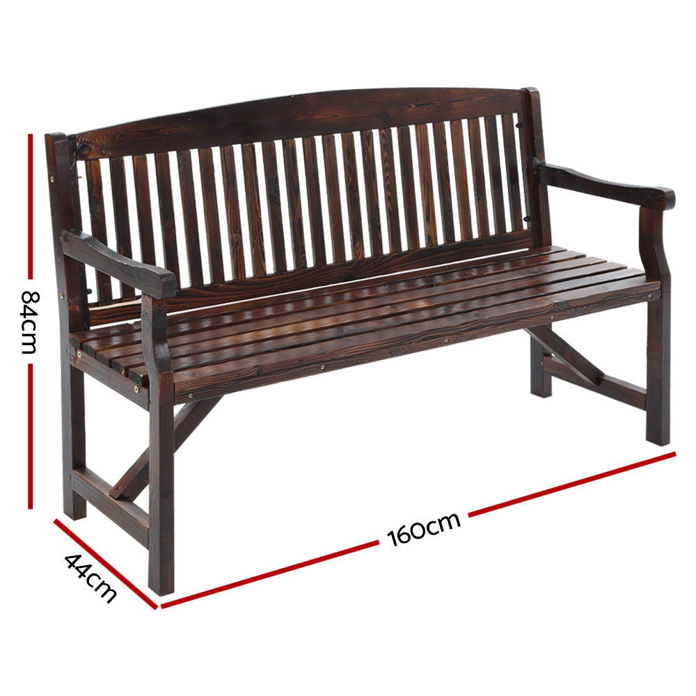 Wooden Garden Bench - Dark Stain - 3 Seater
