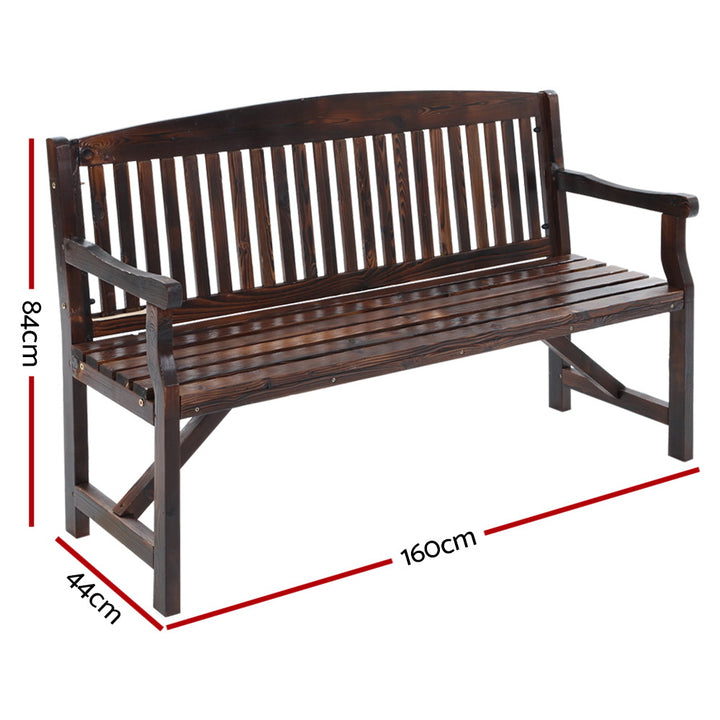 Wooden Garden Bench - Dark Stain - 3 Seater