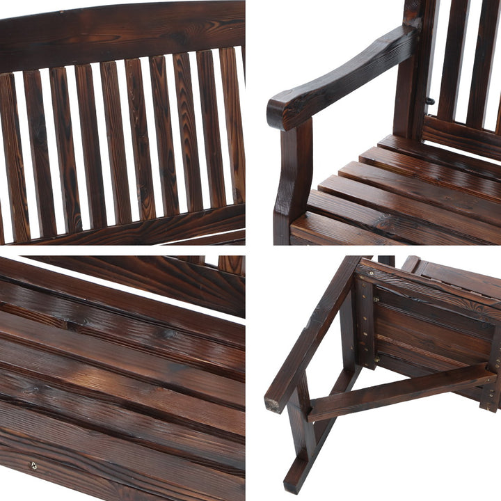 Wooden Garden Bench - Dark Stain - 3 Seater