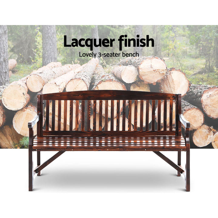 Wooden Garden Bench - Dark Stain - 3 Seater