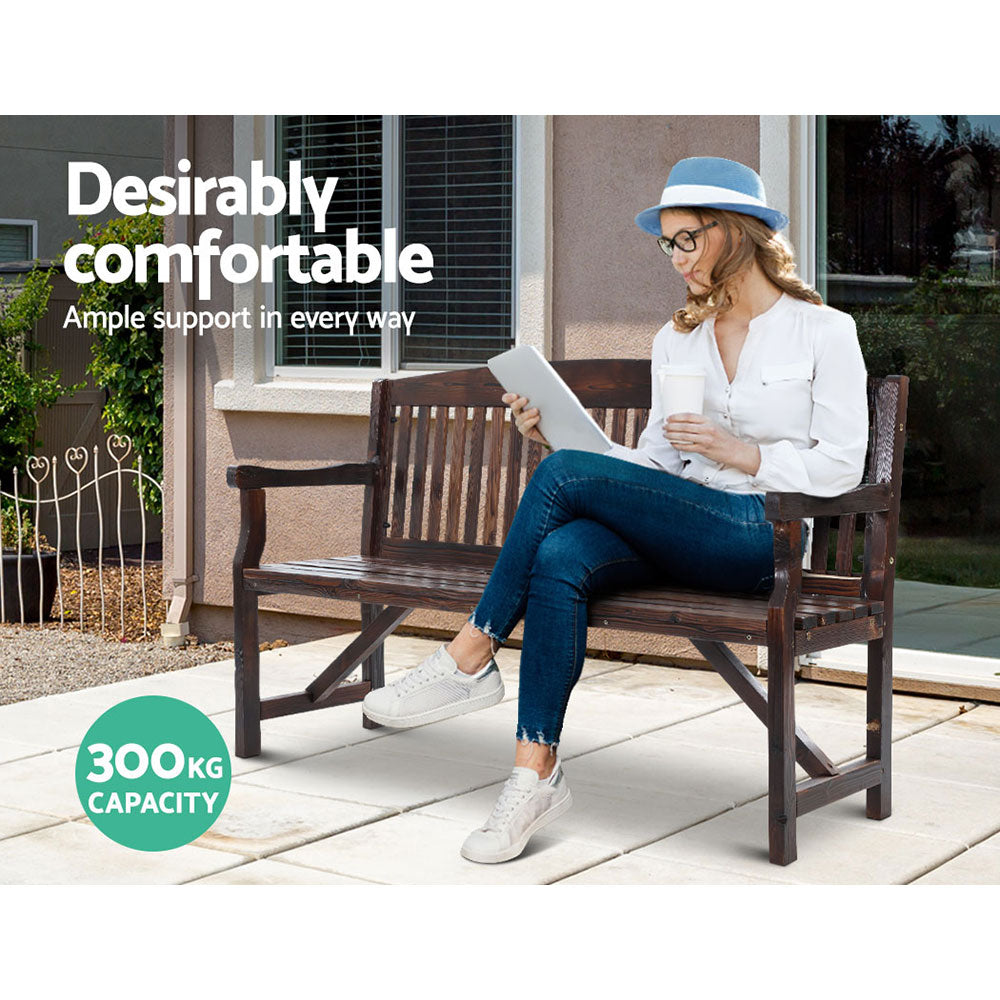 Wooden Garden Bench - Dark Stain - 3 Seater