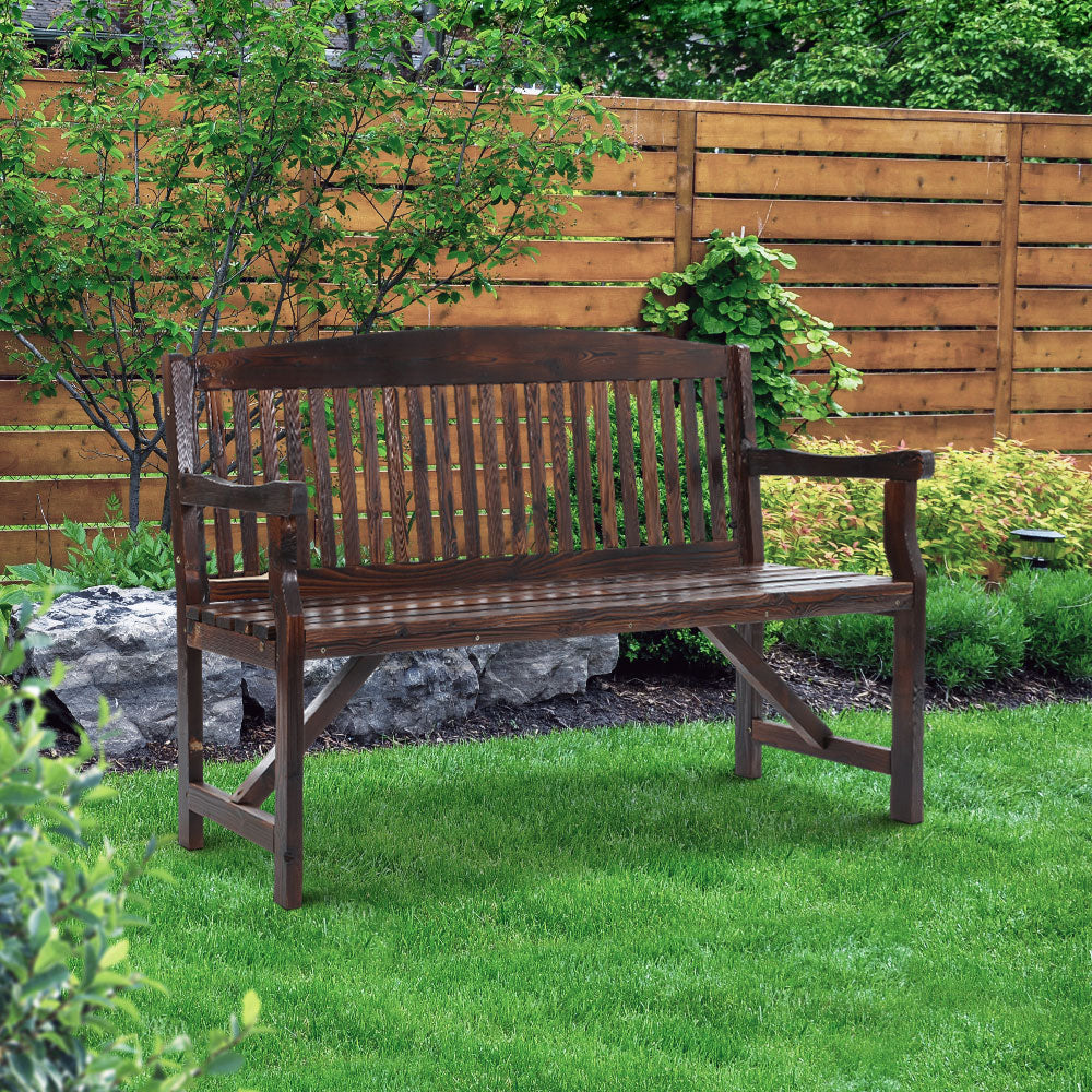 Wooden Garden Bench - Dark Stain - 3 Seater