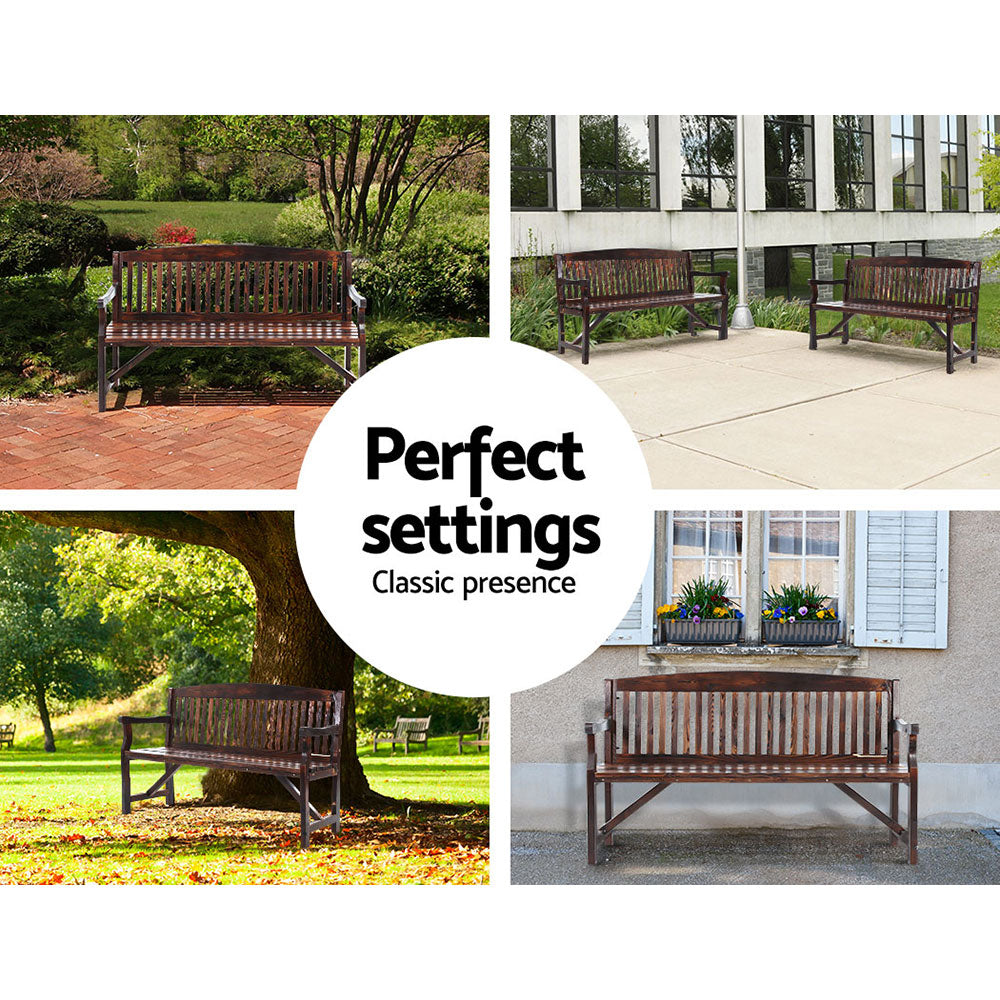Wooden Garden Bench - Dark Stain - 3 Seater