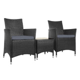 3pc Rattan Outdoor Bistro Set - Black