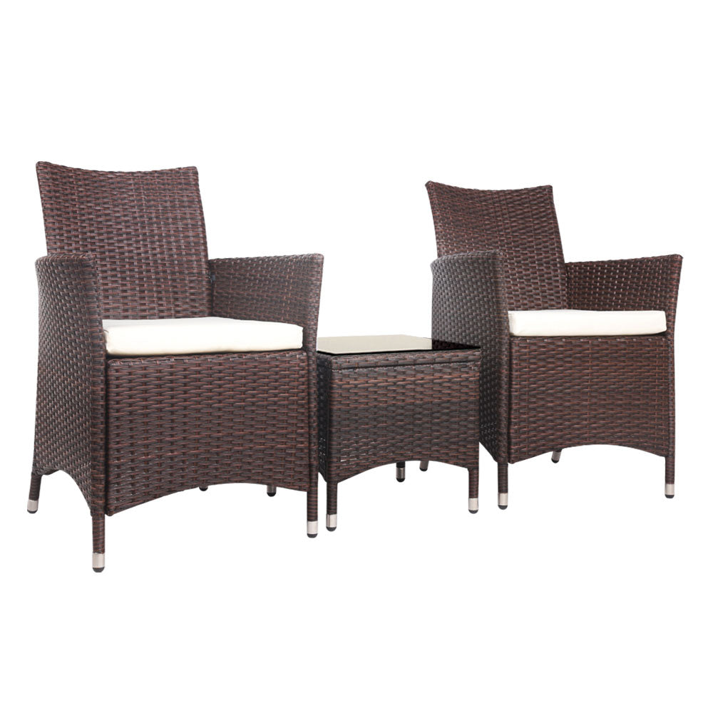 3 Piece Wicker Table and Chairs Set in Brown