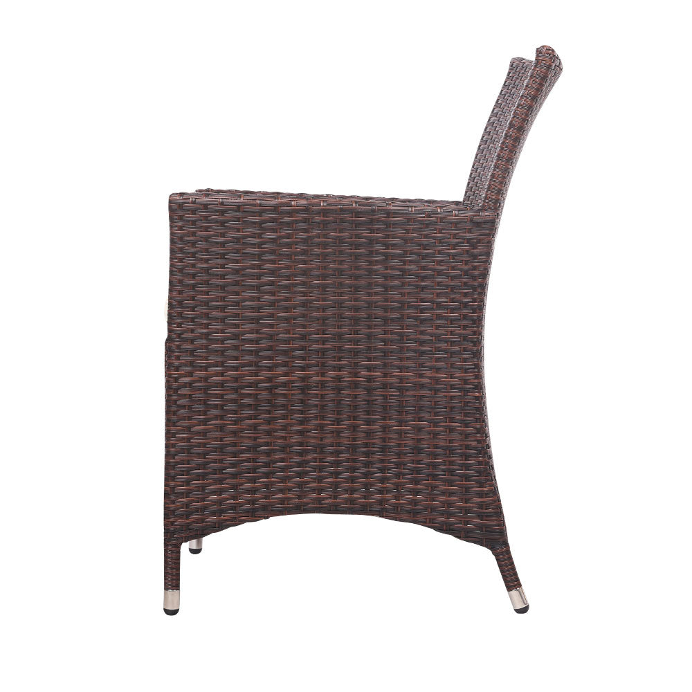 3 Piece Wicker Table and Chairs Set in Brown