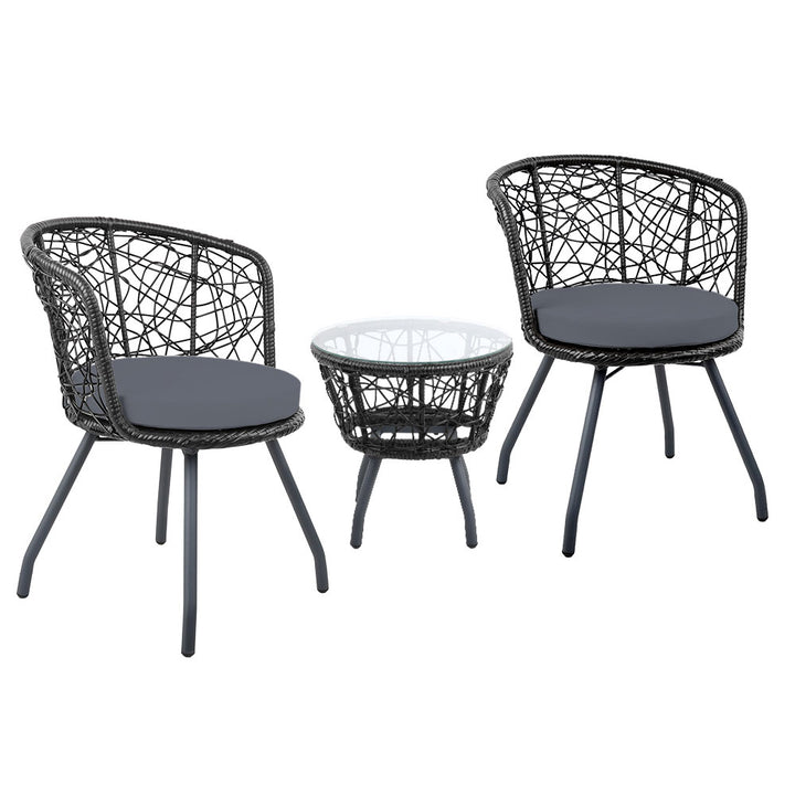 3pc Bistro Outdoor Chair & Table Set - Black