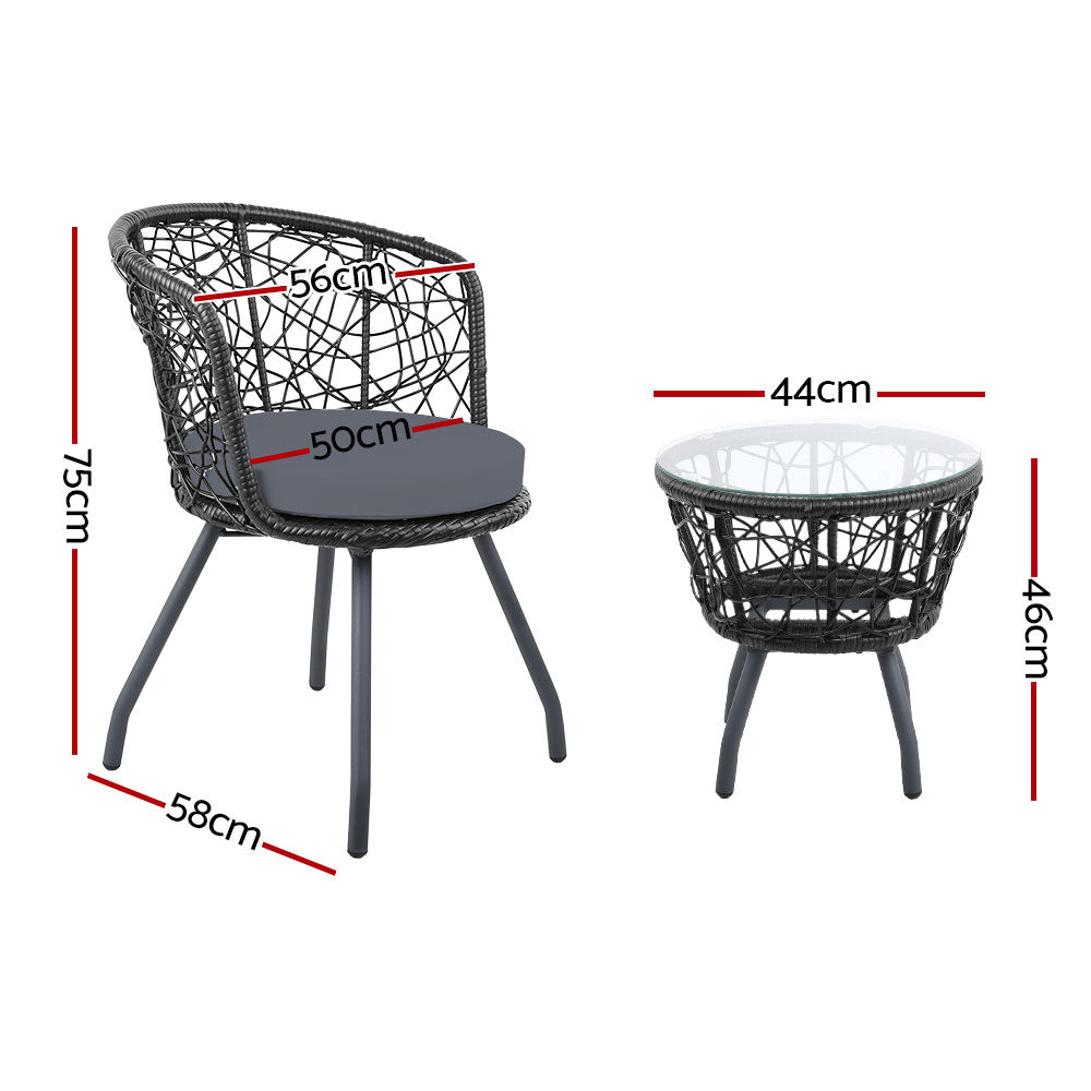 3pc Bistro Outdoor Chair & Table Set - Black