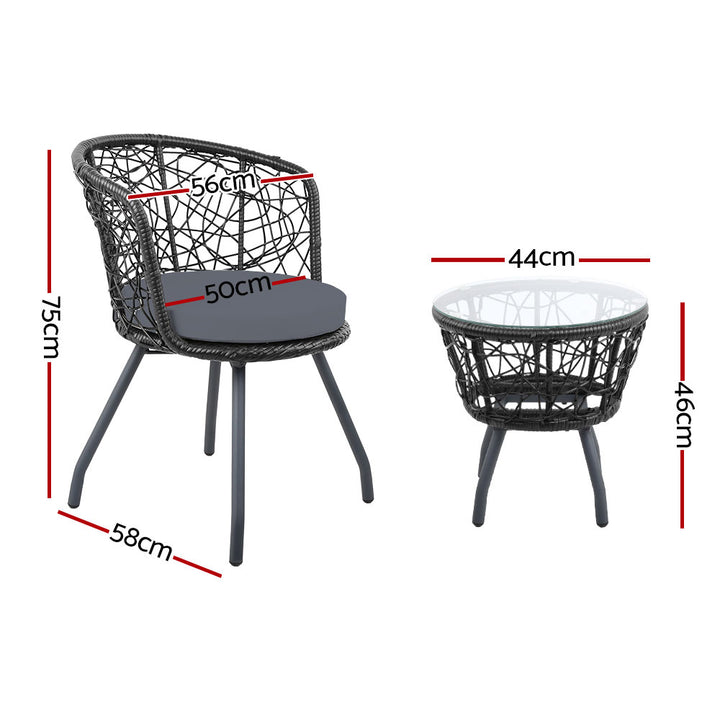 3pc Bistro Outdoor Chair & Table Set - Black