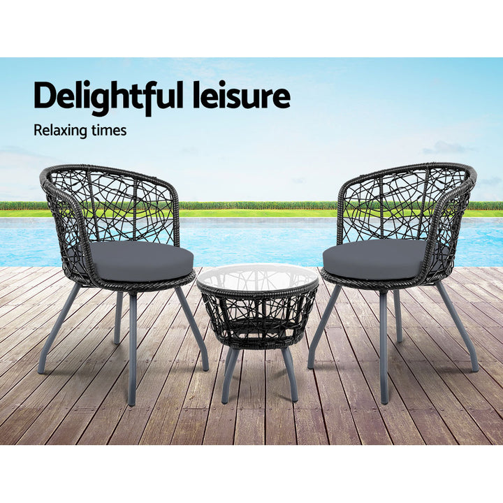 3pc Bistro Outdoor Chair & Table Set - Black