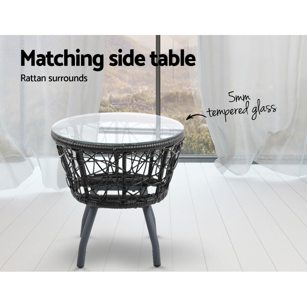3pc Bistro Outdoor Chair & Table Set - Black