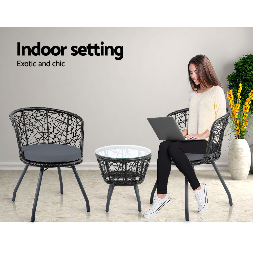 3pc Bistro Outdoor Chair & Table Set - Black