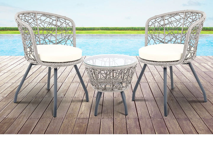 Wicker Patio Bistro Set - Grey