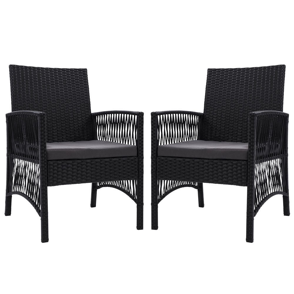 Outdoor Furniture Set of 2 Dining Chairs Wicker Garden Patio Cushion Black Gardeon - The  Best Backyard