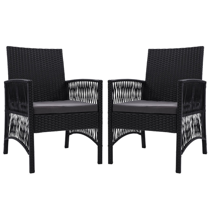 Outdoor Furniture Set of 2 Dining Chairs Wicker Garden Patio Cushion Black Gardeon - The  Best Backyard