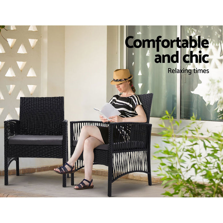 Outdoor Furniture Set of 2 Dining Chairs Wicker Garden Patio Cushion Black Gardeon - The  Best Backyard