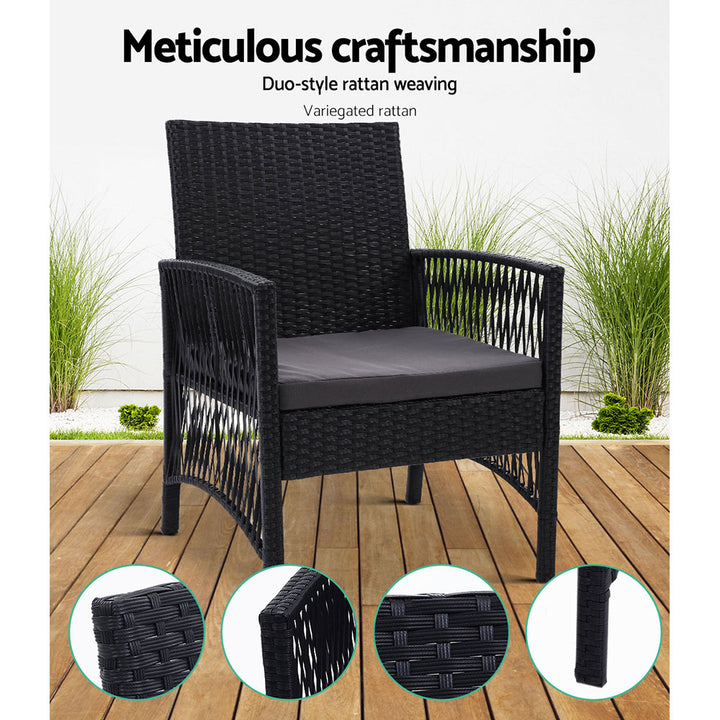 Outdoor Furniture Set of 2 Dining Chairs Wicker Garden Patio Cushion Black Gardeon - The  Best Backyard