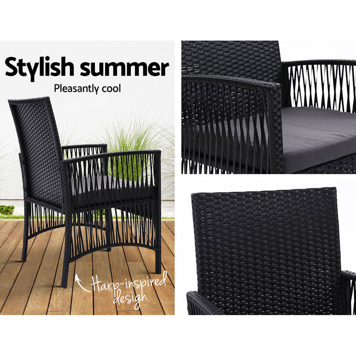 Outdoor Furniture Set of 2 Dining Chairs Wicker Garden Patio Cushion Black Gardeon - The  Best Backyard