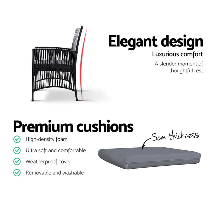 Outdoor Furniture Set of 2 Dining Chairs Wicker Garden Patio Cushion Black Gardeon - The  Best Backyard