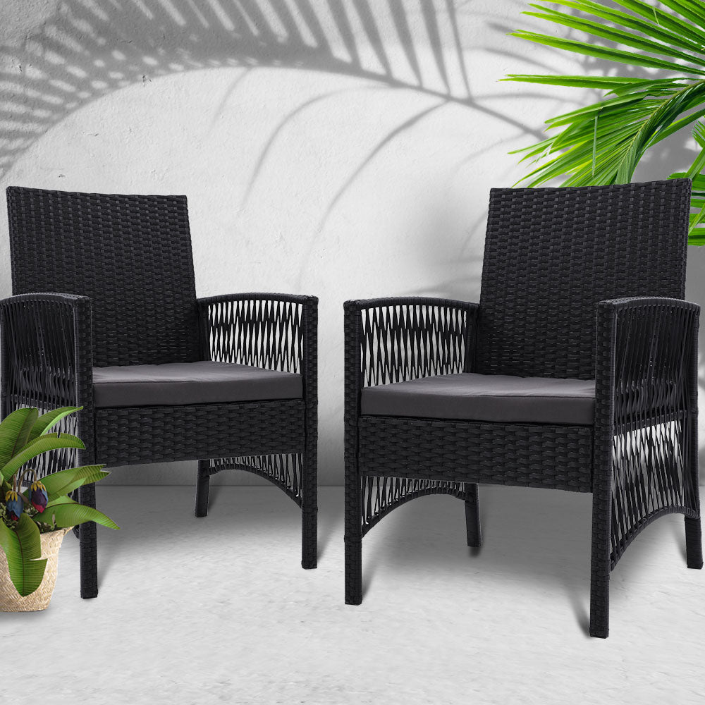 Outdoor Furniture Set of 2 Dining Chairs Wicker Garden Patio Cushion Black Gardeon - The  Best Backyard