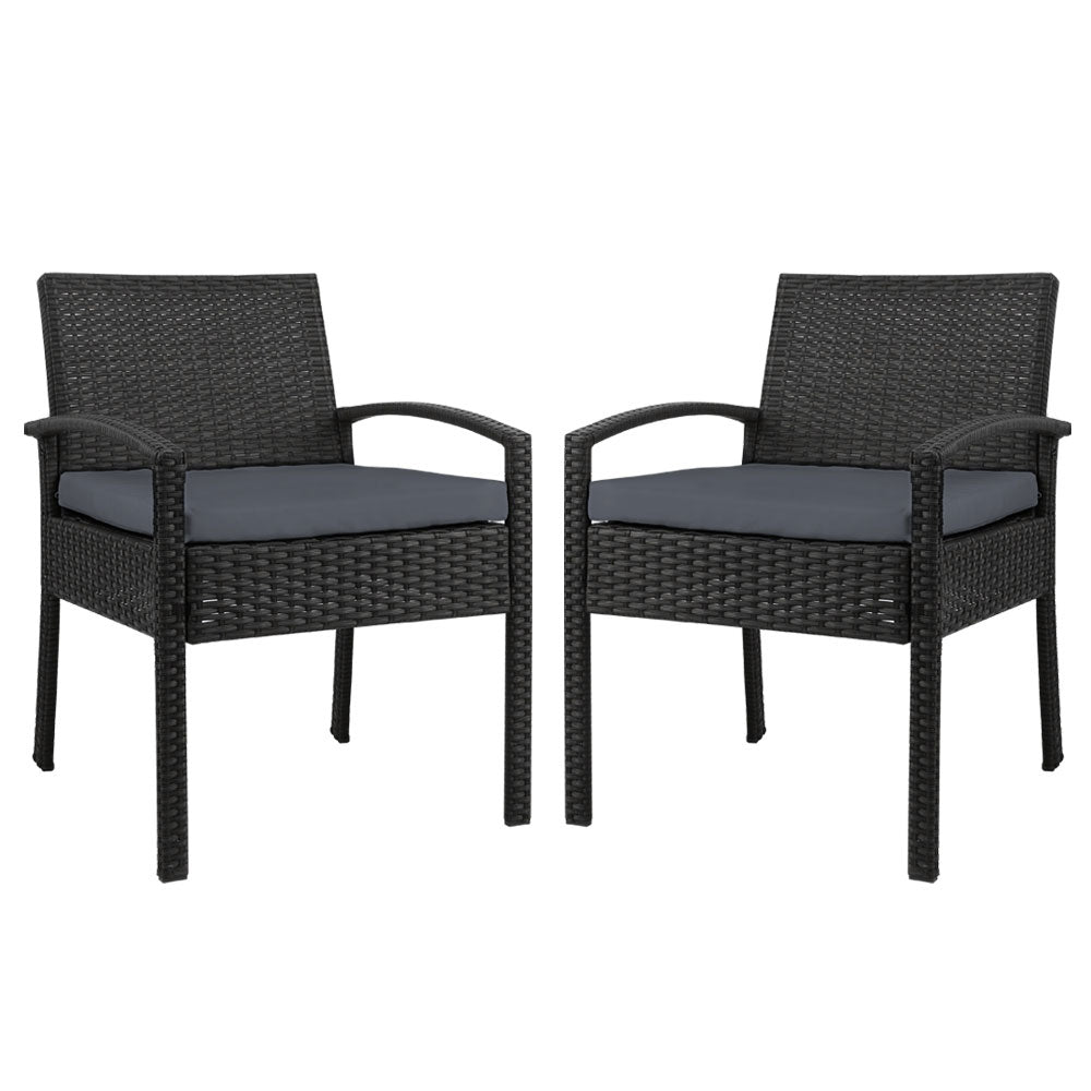 Gardeon Outdoor Furniture Dining Chairs Wicker Cushion Black x2
