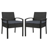 2 Wicker Outdoor Dining Chairs in Black with Grey Cushions