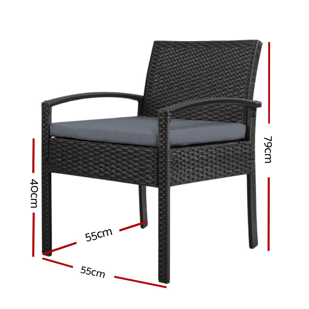 Gardeon Outdoor Furniture Dining Chairs Wicker Cushion Black x2