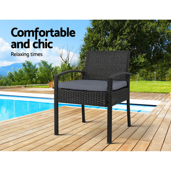 Gardeon Outdoor Furniture Dining Chairs Wicker Cushion Black x2